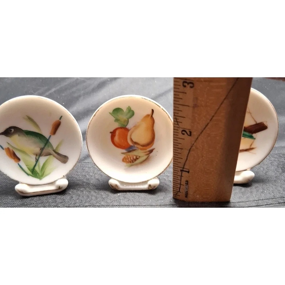 Set of 5 Vintage Hand-Painted Miniature Bird & Fruit Decorative Plates 2